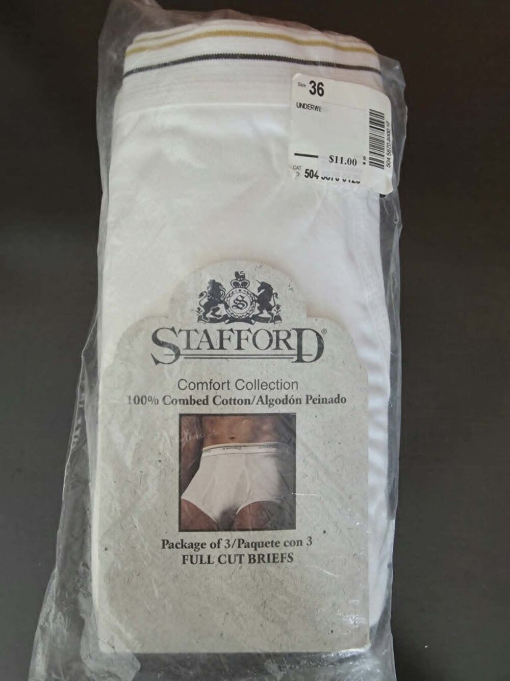 STAFFORD COMFORT COLLECTION COMBED COTTON FULL CUT BRIEFS WHITE 3 PACK SIZE 36